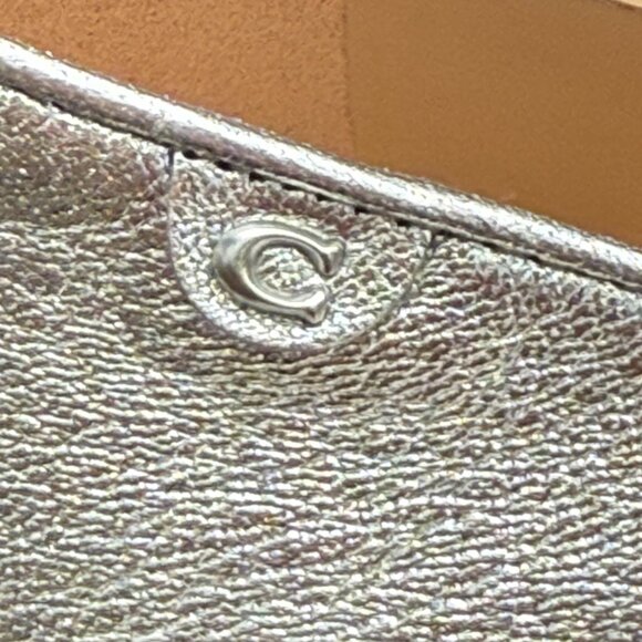 COACH Emilia Mary Jane 8.5 Ballet Flats Metallic Leather Silver Preppy New - Picture 5 of 11